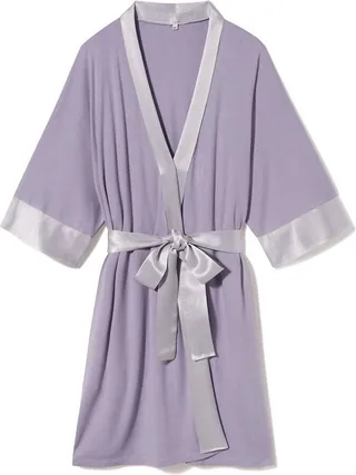 Shala Knit Robe With Pockets And Satin Trim in Lavender