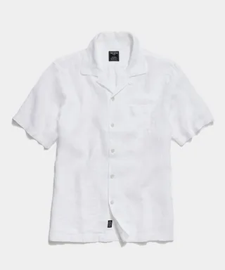 Sea Soft Irish Linen Camp Collar Short Sleeve Shirt in White