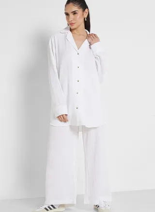 High Waist Textured Trousers