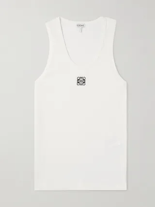 Logo-Embroidered Ribbed Stretch-Cotton Tank Top