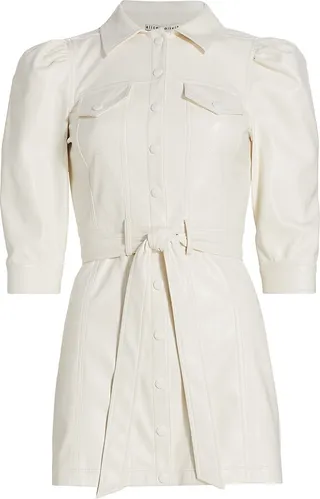 Magali Puff-Sleeve Faux-Leather Minidress