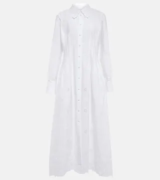 Embroidered midi shirt dress