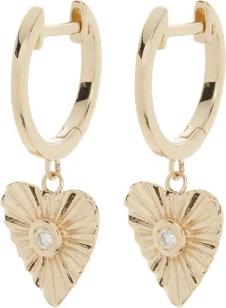 14K Yellow Gold Diamond Bezel Heart Drop Earrings - 0.03 ctw