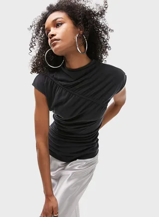 High Neck Tie Detail Top