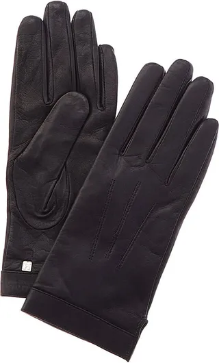 Bruno Magli Logo Cuff Cashmere-Lined Leather Gloves