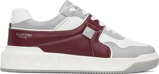 Valentino Garavani White & Burgundy One Stud Sneakers