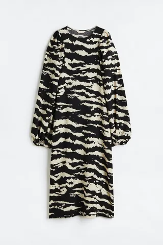 Patterned Balloon-sleeved Dress