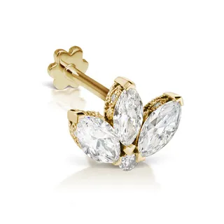 3mm Diamond Lotus Engraved Thread Through Yellow Gold Single Earring