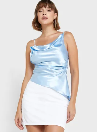 Asymmetric Cowl Neck Strappy Top