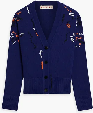 Embroidered wool cardigan