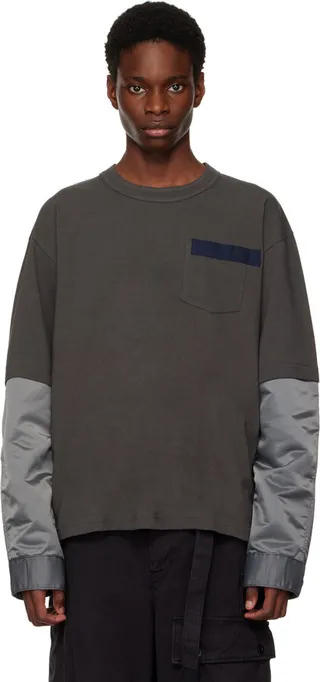 sacai Gray Mix Long Sleeve T-Shirt
