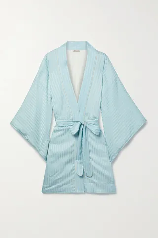 Morgan Lane - Nia Belted Striped Silk-seersucker Robe - Blue