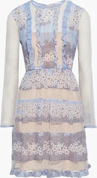 Point d'esprit-paneled floral-print chiffon mini dress