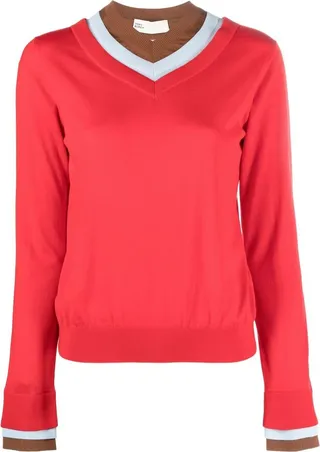 V-neck long-sleeved jumper