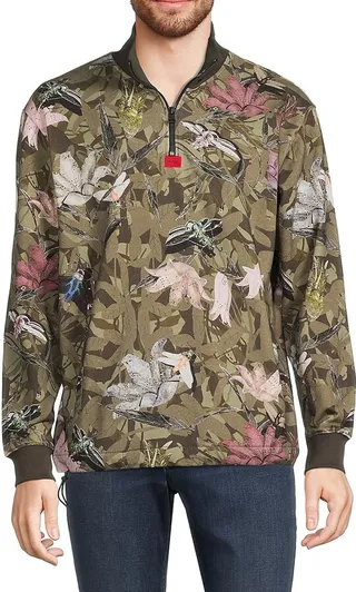 Floral Print Zip Up Pullover