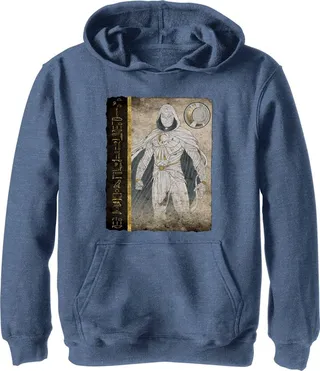Boy's Marvel: Moon Knight Hierographic Superhero Profile Sketch Pull Over Hoodie - Navy Blue Heather - Large