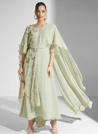 Cape Sleeve Wrap Detail Dress