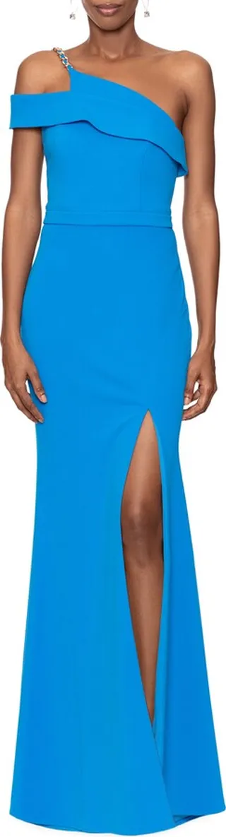 One-Shoulder Scuba Crepe Mermaid Gown