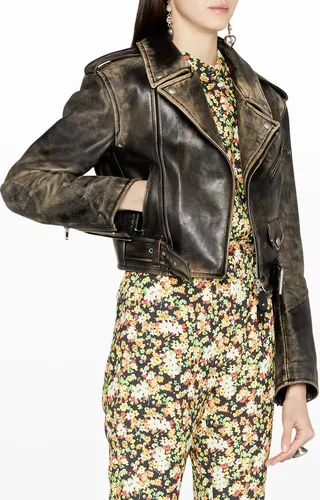 Faded Leather Crop Biker Jacket