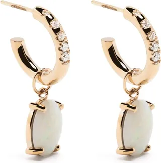 14kt Yellow Gold Opal And Diamond Hoop Earring