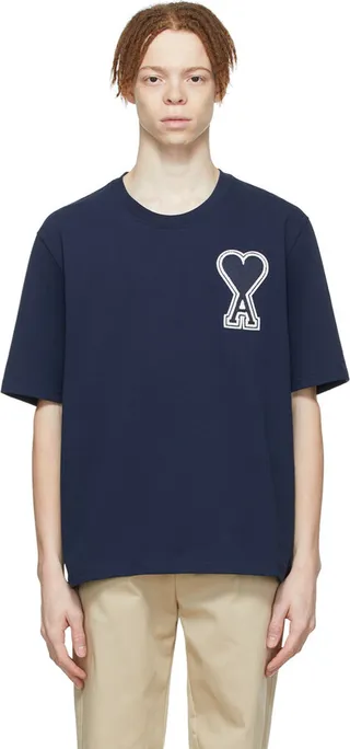 AMI Alexandre Mattiussi SSENSE Exclusive Navy Ami de Cœur T-Shirt