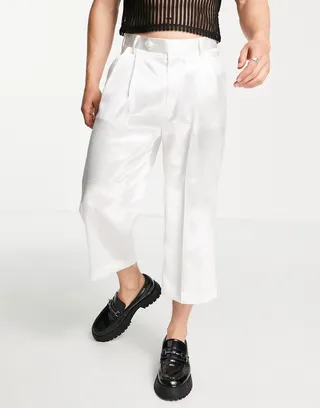 ASOS DESIGN smart wide leg culotte in white satin