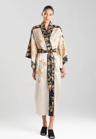 Couture Dragon Embroidered Drop Sleeve Silk Robe