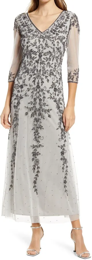 Beaded V-Neck A-Line Gown