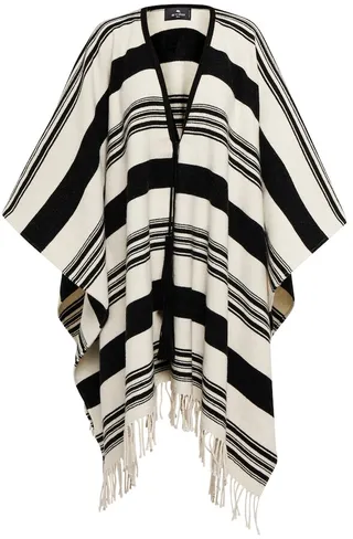 Striped cotton and wool-blend poncho