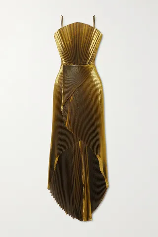 SemSem - Draped Silk-blend Plissé-lamé Gown - Gold
