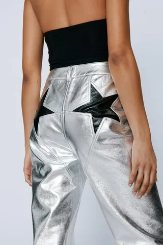 Nasty Gal Womens Metallic Star Bum Faux Leather Pants