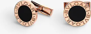 Mens Pink 18ct Rose-gold and Onyx Cufflinks