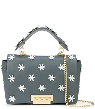 Jumbo floral-appliqué leather shoulder bag
