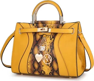MKF Collection by Mia K Cassia Snakeskin Satchel Handbag - Yellow