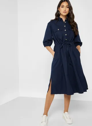 Button Down Pocket Detail Dress