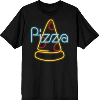 My Pizza Day Neon Pizza Slice Men’s Black Graphic Tee-3XL
