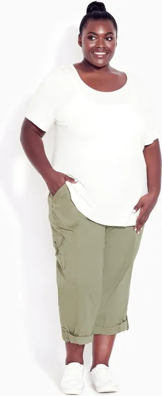 AVENUE | Women's Plus Size Cotton Roll Up Capri - khaki - 14W