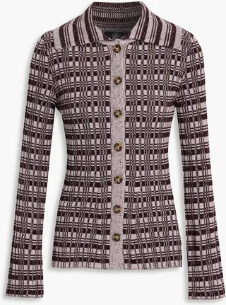 Chalet checked ribbed merino wool cardigan