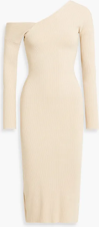 One-shoulder ribbed-jersey midi dress