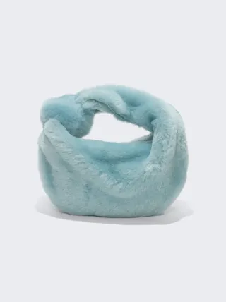 Mini Jodie Velvet Shearling Hobo Bag Pale Blue and Gold