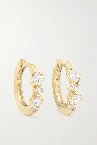 Suzanne Kalan - 18-karat Gold Diamond Hoop Earrings - One size