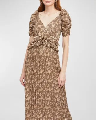 Daphne Pleated Floral Chiffon Midi Dress