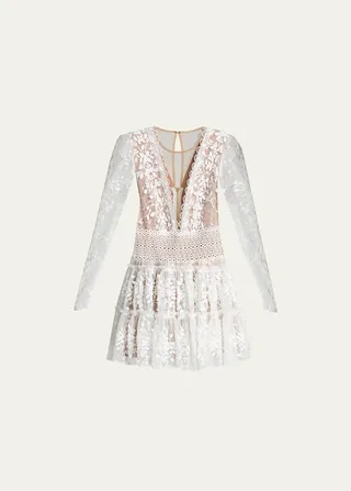 Megan V-Neck Illusion Tiered Lace Dress