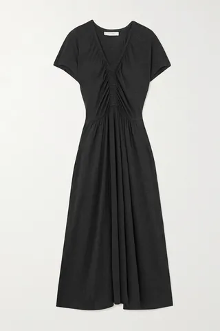 Max Mara - Demetra Gathered Linen-jersey Midi Dress - Black