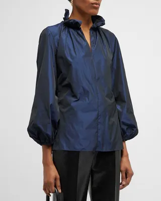 Ruffle Collared Taffeta Blouse
