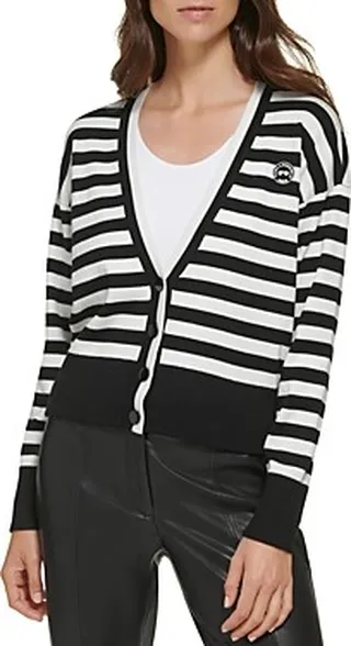 Karl Lagerfeld Paris Striped V Neck Cardigan