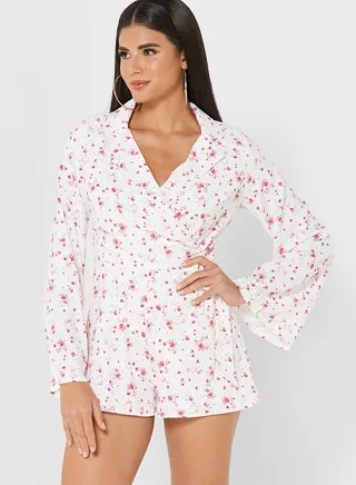 Tie Detail Floral Print Playsuit