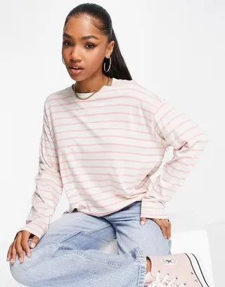 Monki long sleeve stripe top in pink