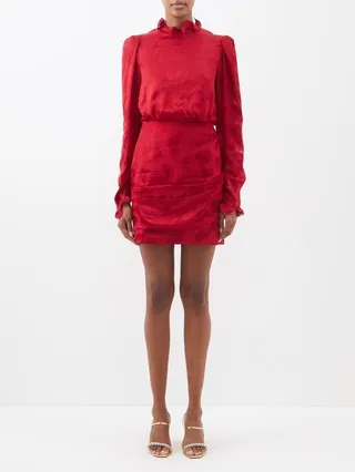 Rina B Ruffled Satin-jacquard Mini Dress