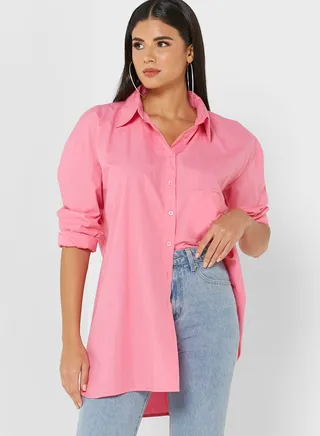 Pocket Detail High Low Shirt